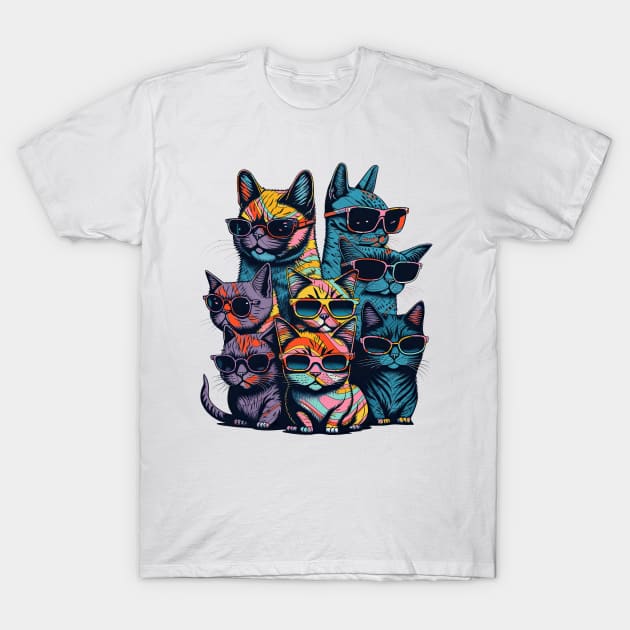 Psychedelic Cats in Glasses T-Shirt by ArtMichalS